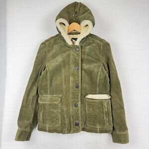 VTG J Crew Women's M Sherpa Lined Sip Hood/Collar Green Corduroy Utility Jacket